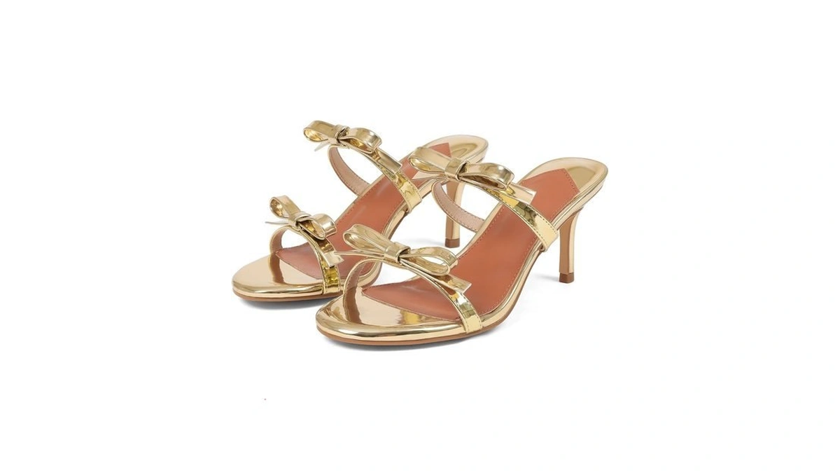 Cynllio Gold Bow Tie Kitten Heels For Women Two... - Coupon