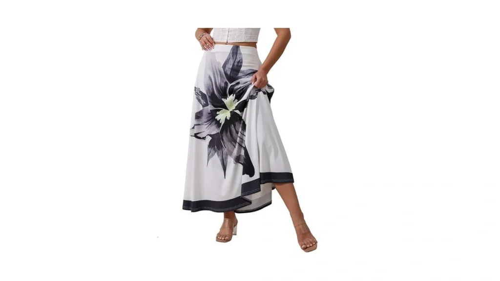 Yundai Women S Printed Midi Skirt High Waist Flowy... - Coupon