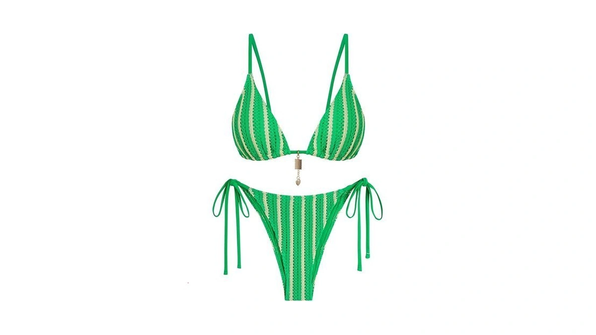 Zaful Green Crochet Beads Bikini Sets For Women... - Coupon