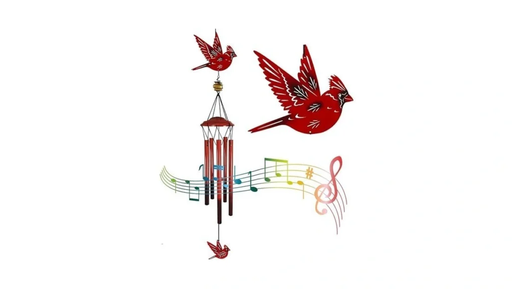 Cardinal Wind Chimes Outdoor Gift Metal Red Bird... - Coupon