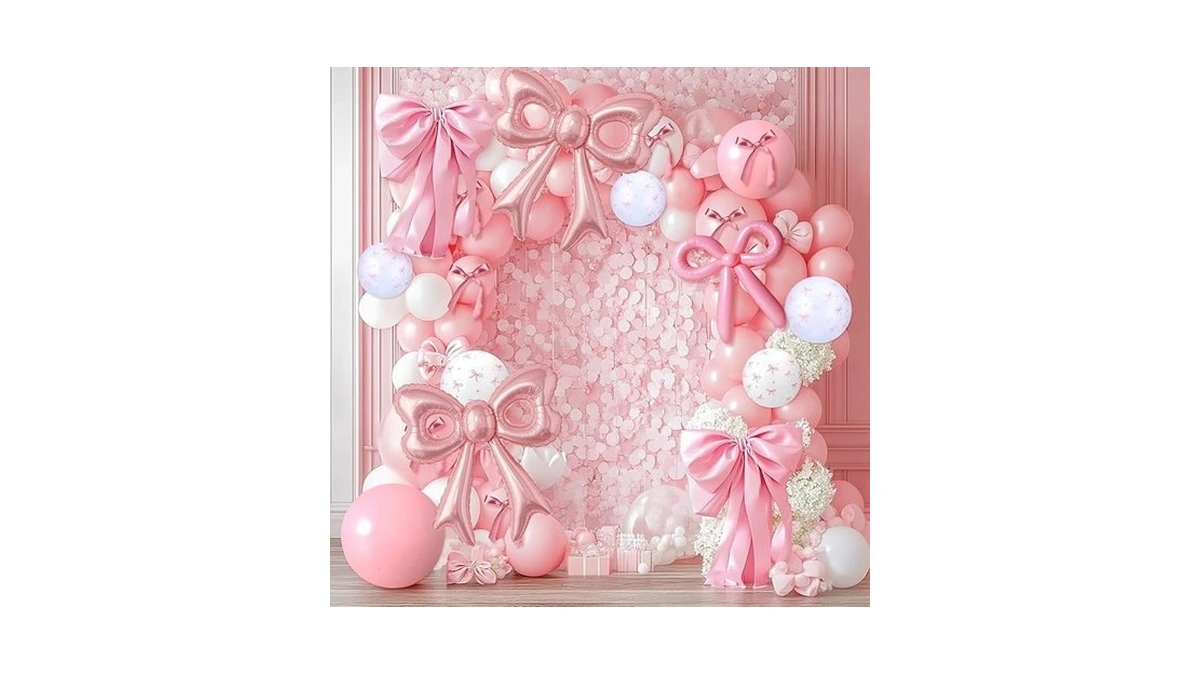 88pcs Pink Bow Confetti Balloons Huge Pink Bow... - Coupon