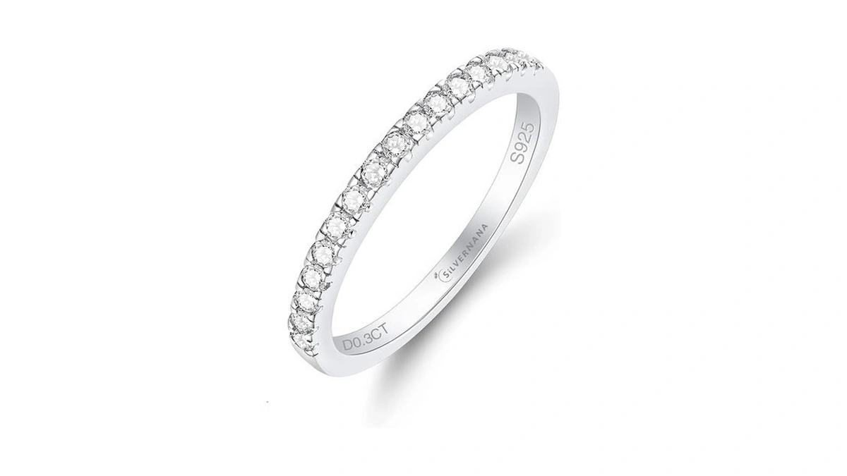 Silvernana 0 3ct Moissanite Wedding Band For Women... - Coupon
