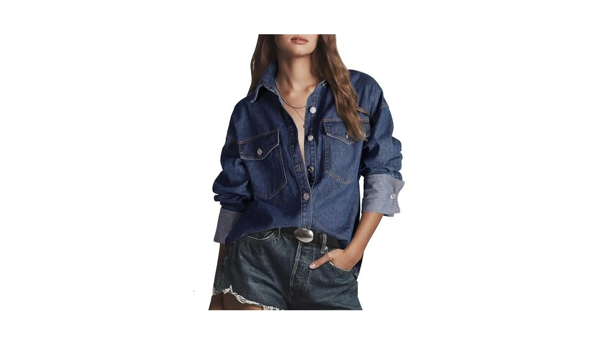 Skirt Bl Women Denim Shirts Oversized Button Down... - Coupon