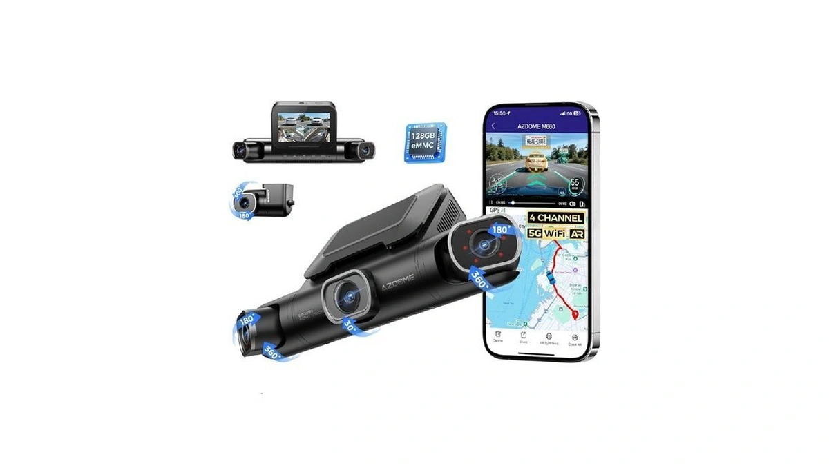 Azdome 360 4 Channel Dash Cam Front And Rear Inside... - Coupon