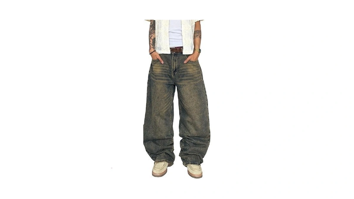 Qgrswbc Mens Wide Leg Jeans Super Baggy Pants Y2k... - Coupon