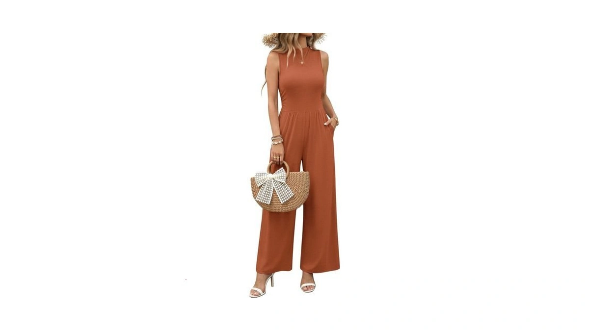 Ekouaer Summer Jumpsuits For Women Casual Mock Neck... - Coupon
