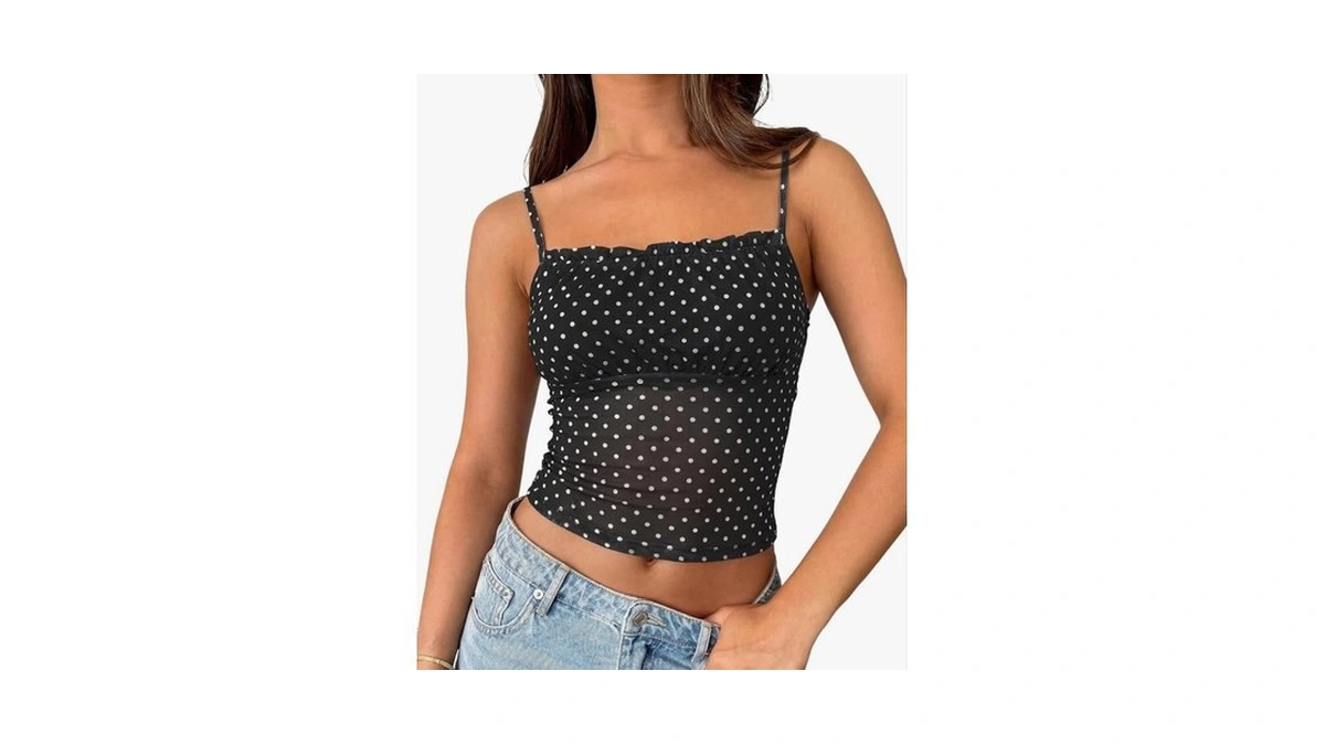 Women S Polka Dot Mesh Top Spaghetti Straps... - Coupon