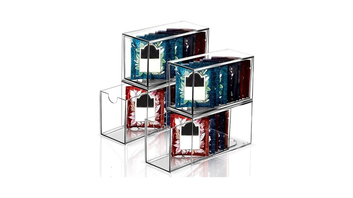 Wonderjune 4 Pcs Clear Tea Bag Drawers Organizer 6... - Coupon
