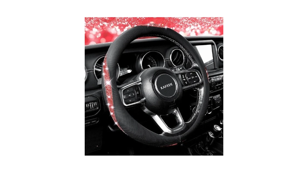 Kafeek Red Rhinestone Steering Wheel Cover Sparkly... - Coupon