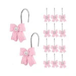 12pcs Shower Curtain Hooks Rings Pink Bow Resin... - Coupon