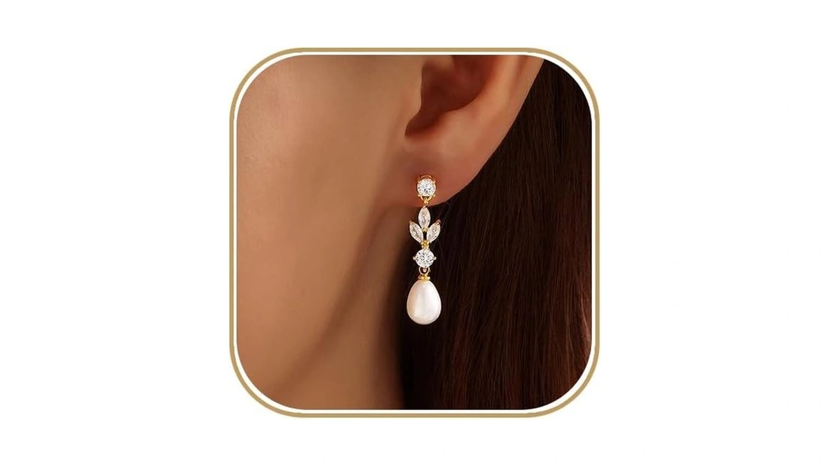Pearl Earrings For Women 14k Gold Plated Dangle... - Coupon