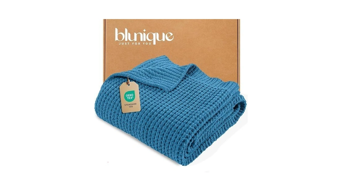 Blunique Waffle Knit Throw Blanket Luxury Cozy... - Coupon