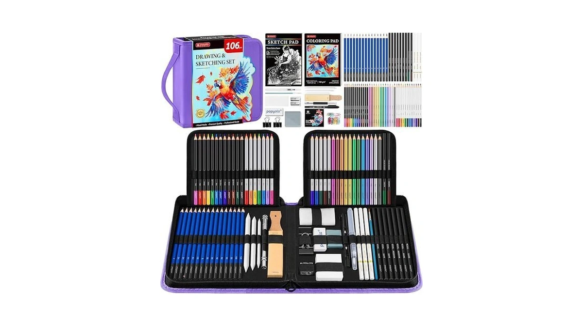 106 Pack Art Supplies Sketching Kit With 3-color... - Coupon