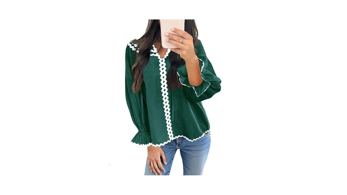 Cicy Bell Womens Ruffle Puff Sleeve Blouse V Neck... - Coupon