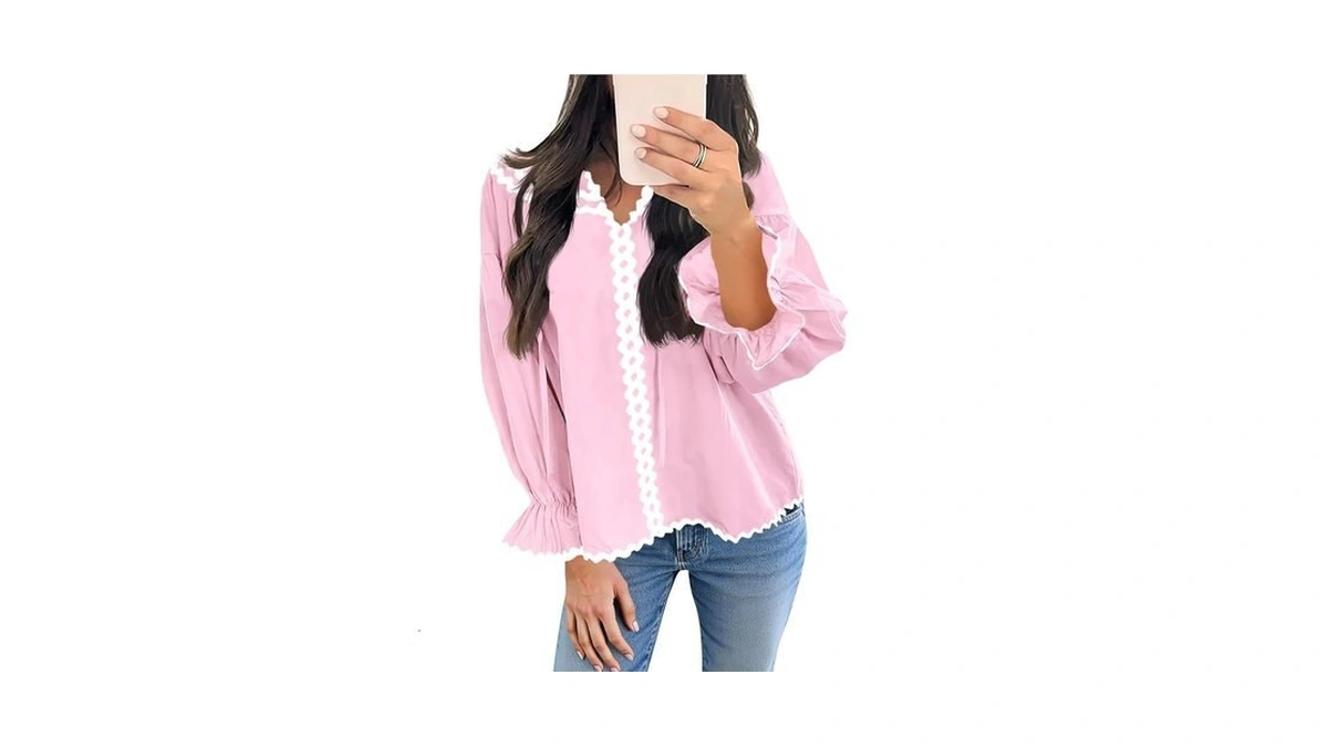 Cicy Bell Womens Ruffle Puff Sleeve Blouse V Neck... - Coupon