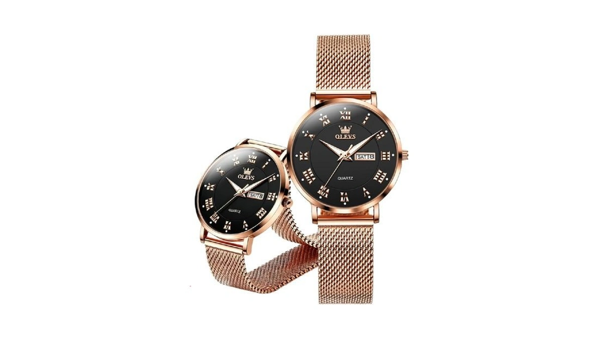 Olevs Day Date Black And Gold Plated Watches For... - Coupon