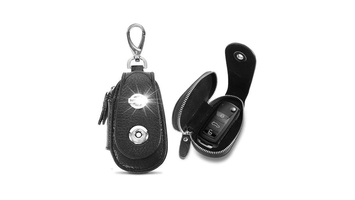 Skvoen Black Genuine Leather Car Key Pouch Fob Case... - Coupon
