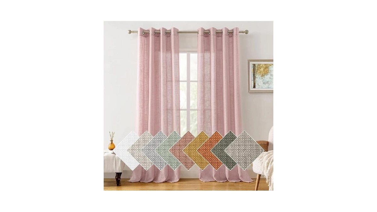 Homeideas Pink Linen Textured Sheer Curtains 108... - Coupon