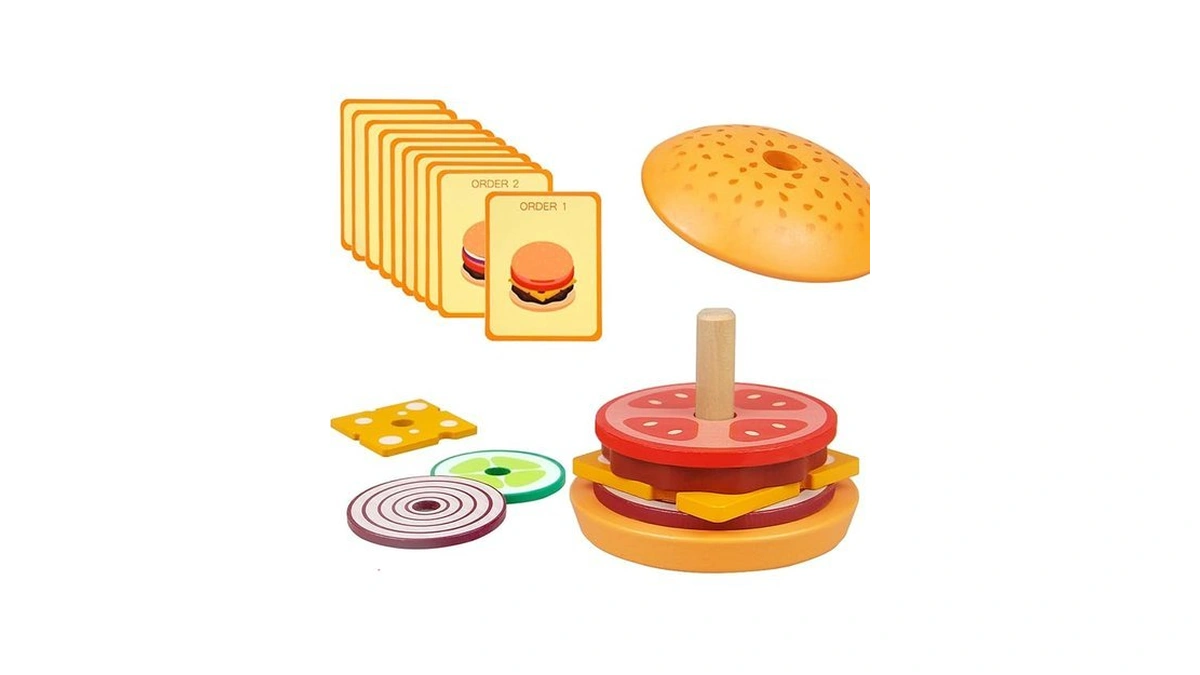 Wooden Burger Stacking Toys Montessori Toys For... - Coupon