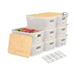 Anysig 8 Packs Plastic Storage Bins With Bamboo... - Coupon