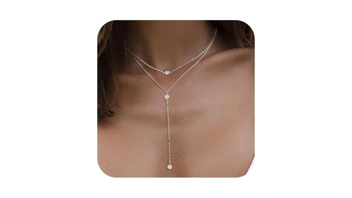 Poaiiu Lariat Sliver Plated Necklace For Women... - Coupon