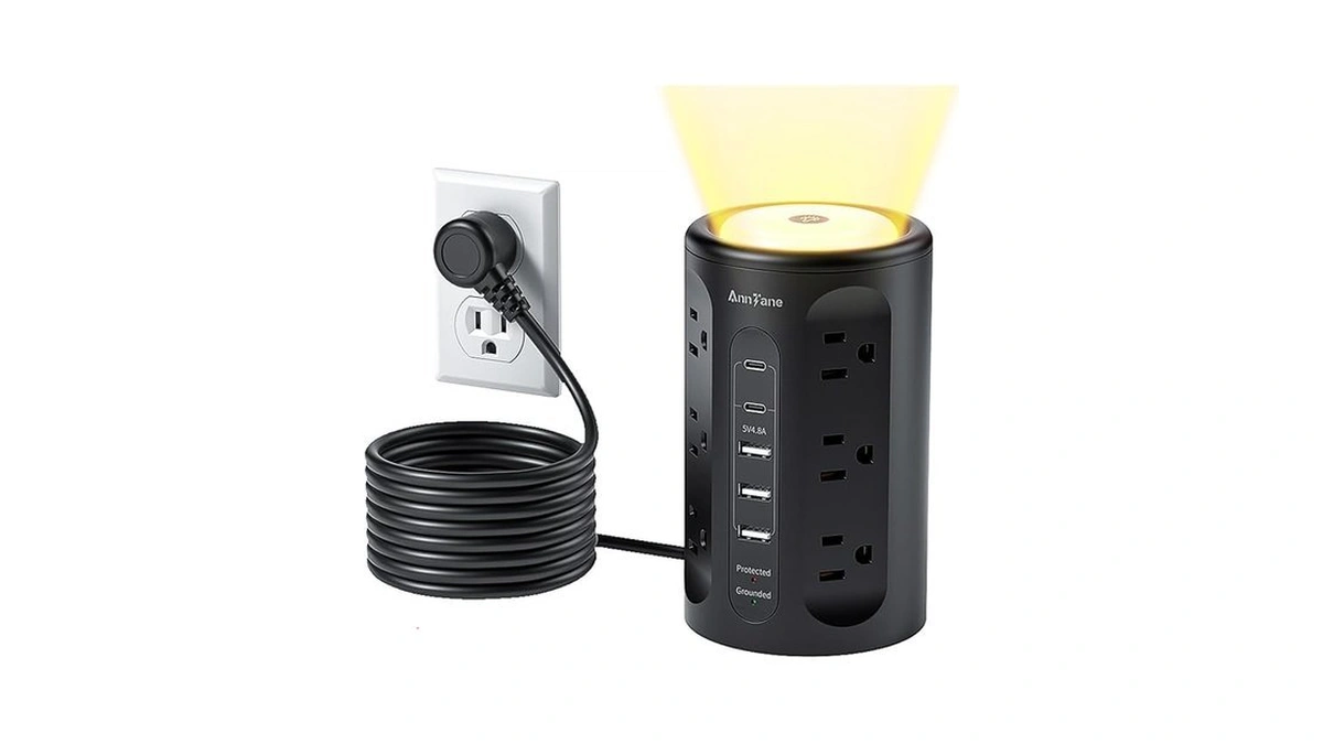 Anntane Power Strip Tower With Night Light Power... - Coupon