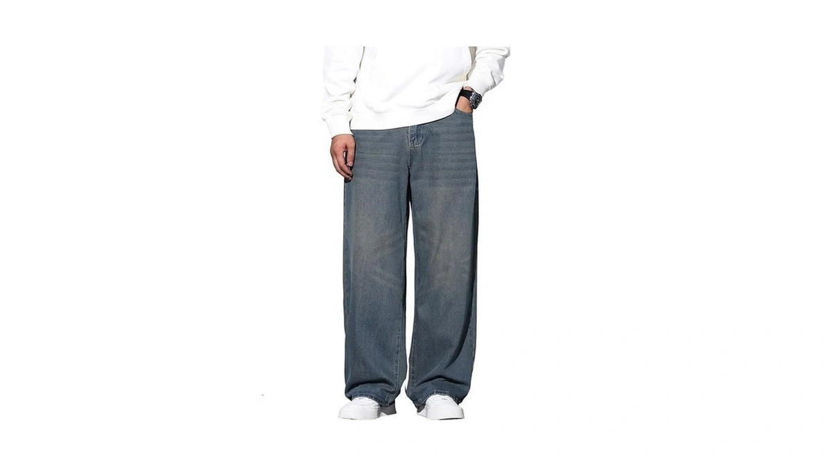 Qgrswbc Men S Wide Leg Jeans Baggy Denim Pants... - Coupon