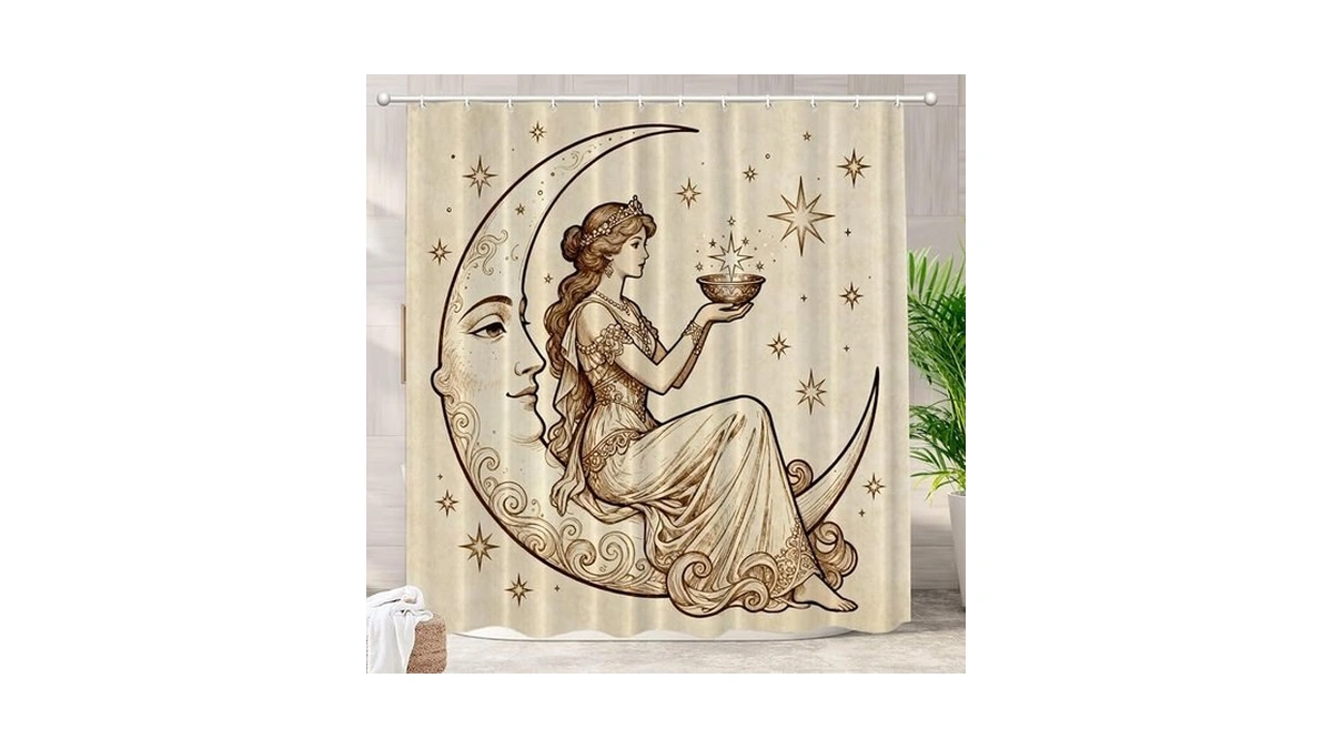 Batmerry Art Nouveau Moon Decorative Shower Curtain... - Coupon