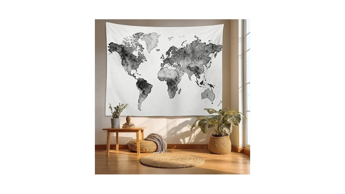 Batmerry Black White Tapestry Map Of The World Map... - Coupon