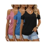 Bohowe 3 Pack Women S Cold Shoulder Tops V Neck... - Coupon