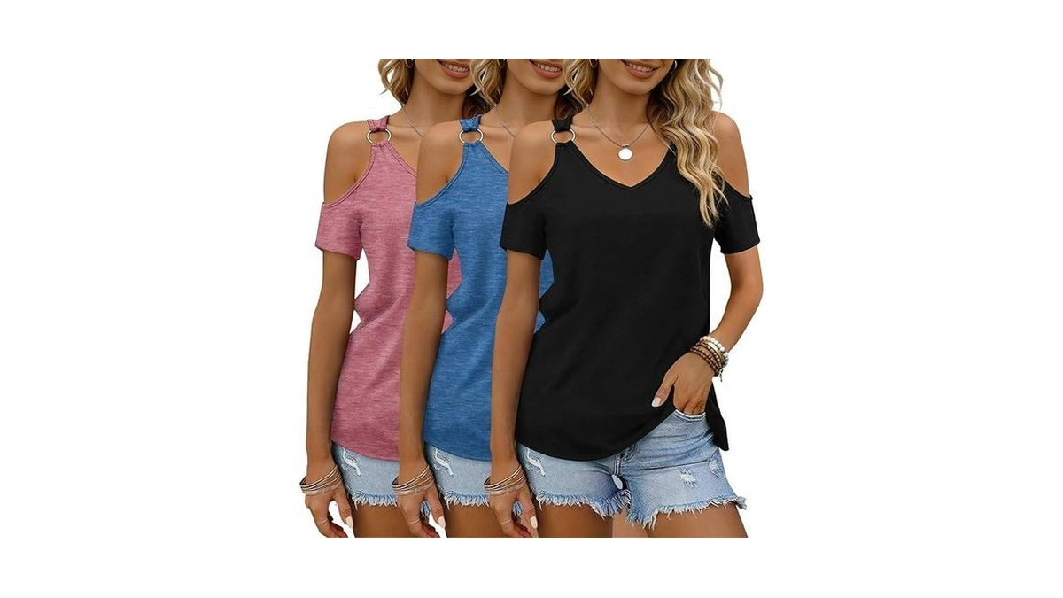 Bohowe 3 Pack Women S Cold Shoulder Tops V Neck... - Coupon
