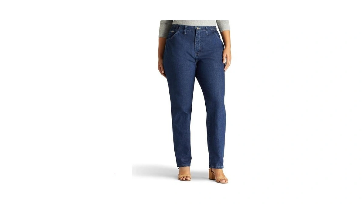 Plus Size Relaxed Fit Side Elastic Tapered Leg Jean... - Coupon
