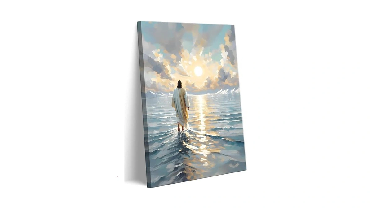Jesus Walking On Water Canvas Wall Art Christian... - Coupon