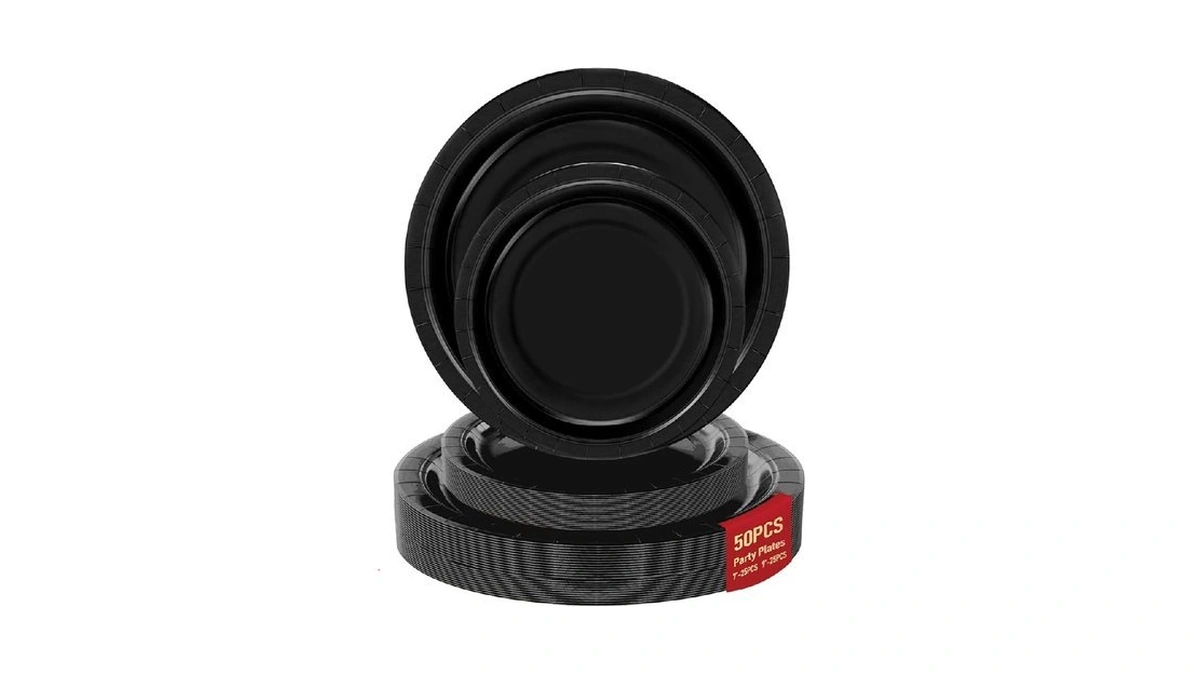 50 Black Paper Plates For Party Set Includes 25-9... - Coupon