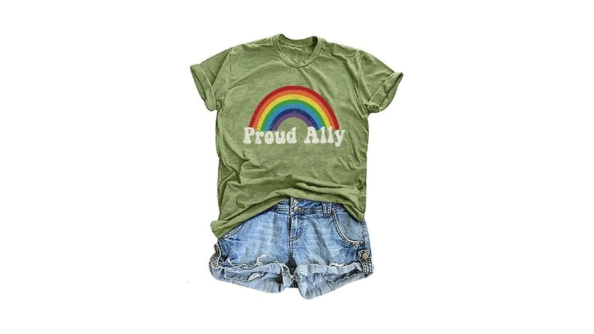 Proud Ally Shirt Women Pride Shirts Rainbow Graphic... - Coupon