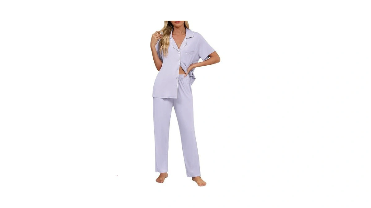Senert Women Soft Pajamas Set Button Down Sleepwear... - Coupon