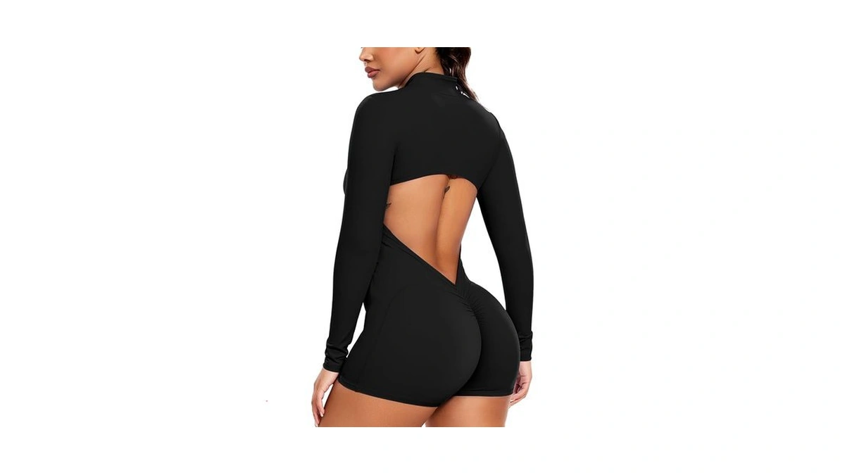 Seasum Women Long Sleeve Shorts Jumpsuit Zip Up... - Coupon