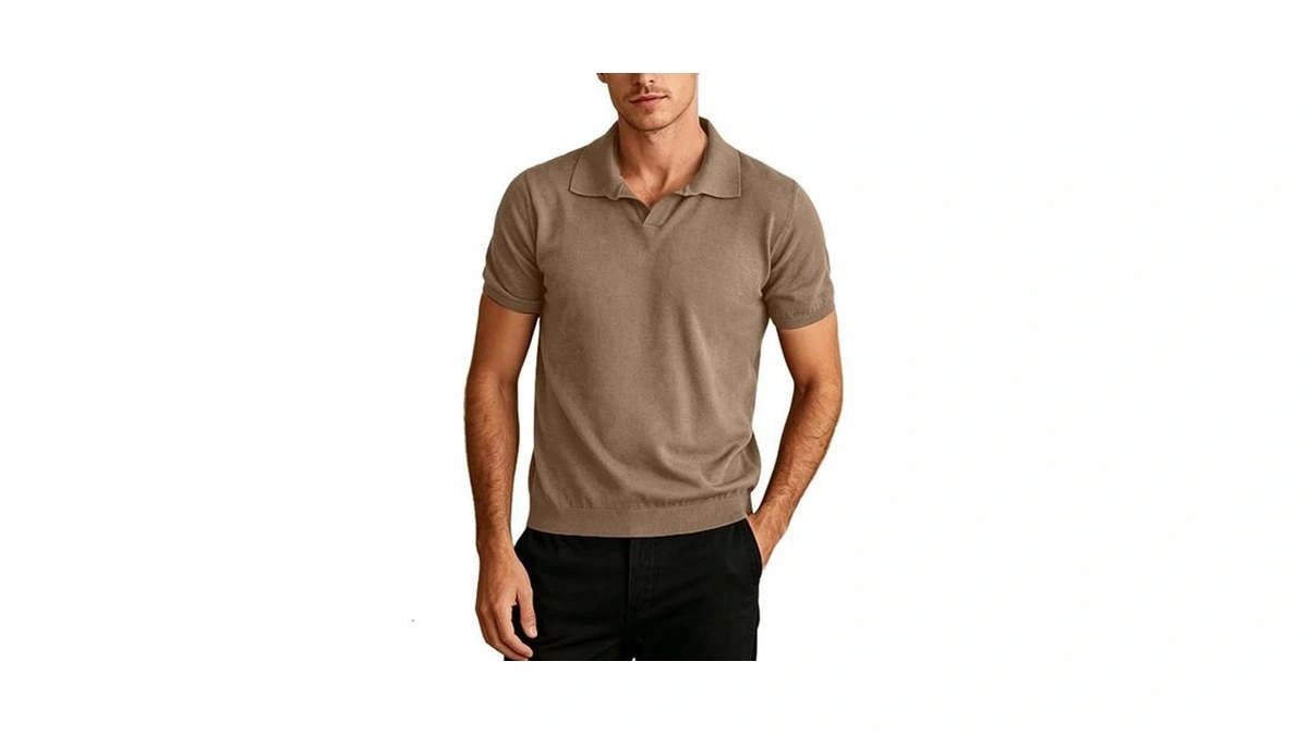 Yeokou Men Knit Polo Shirts Short Sleeve Collared... - Coupon