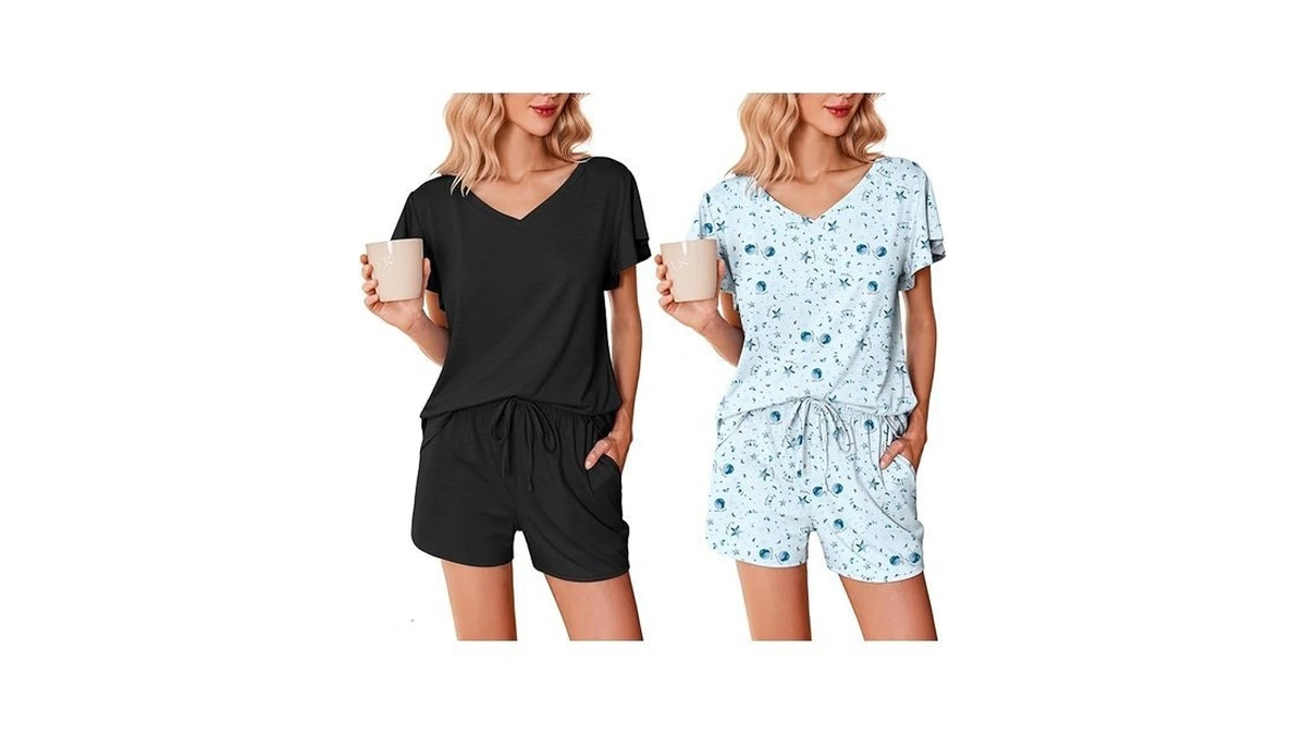 Ekouaer 2 Pack Women S Pajamas Set Soft Ruffle... - Coupon