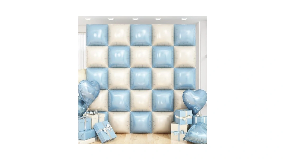 Blue White Square Foil Balloon Wall 25pcs Double... - Coupon