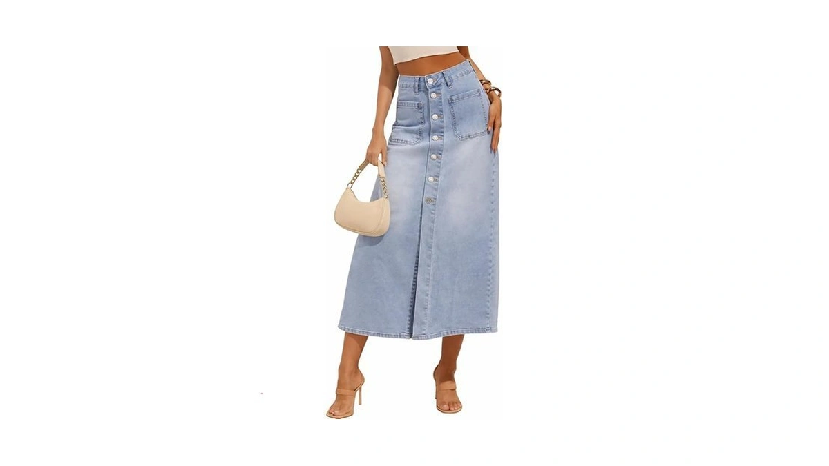 Yundai Women S High Waist Denim Midi Skirt With... - Coupon
