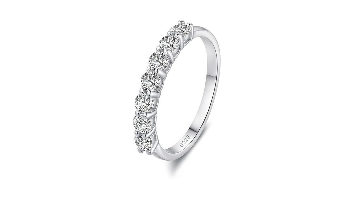 Hylyleed Moissanite Half Eternity Ring Wedding Band... - Coupon