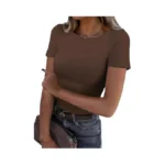 Gkbk Womens Short Sleeve Tops Crew Neck Ribbed... - Coupon
