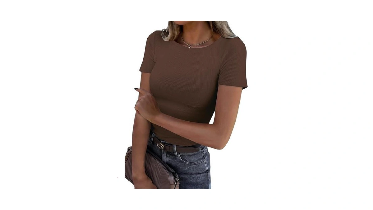 Gkbk Womens Short Sleeve Tops Crew Neck Ribbed... - Coupon
