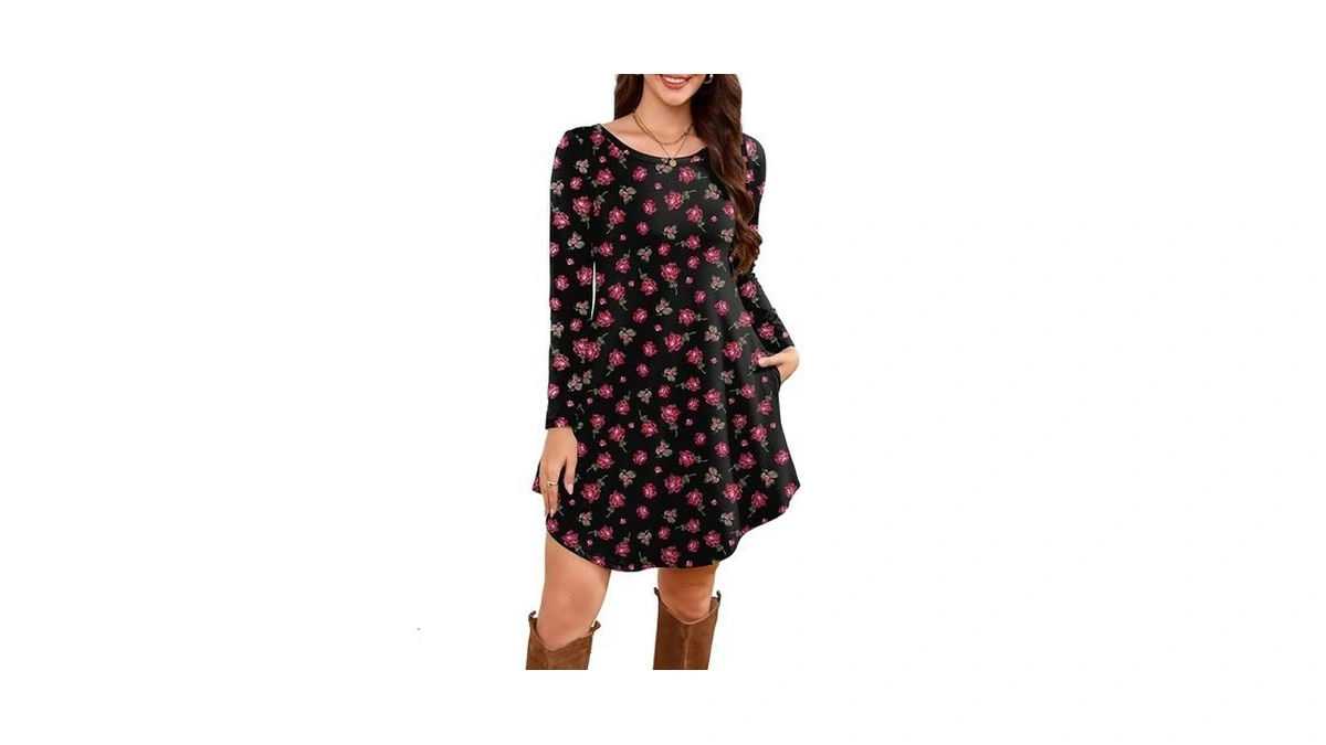 Dearcase Women S Long Sleeve T Shirt Dress Floral... - Coupon