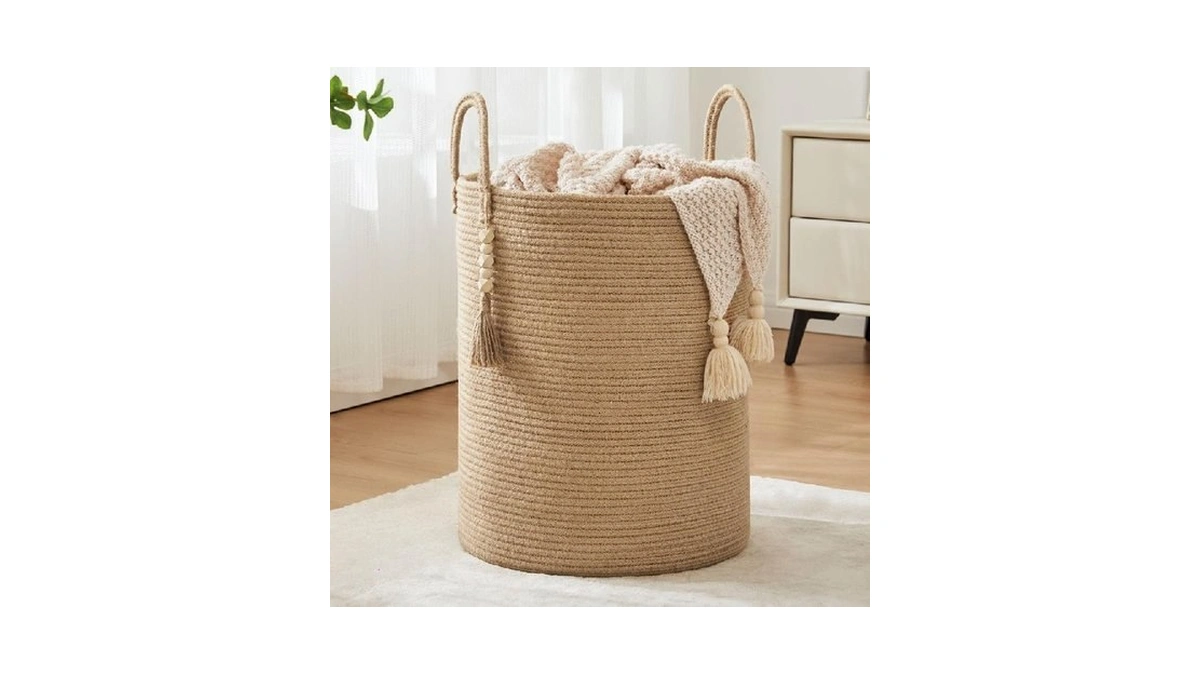 Jute Woven Rope Laundry Hamper Tall Laundry Basket... - Coupon
