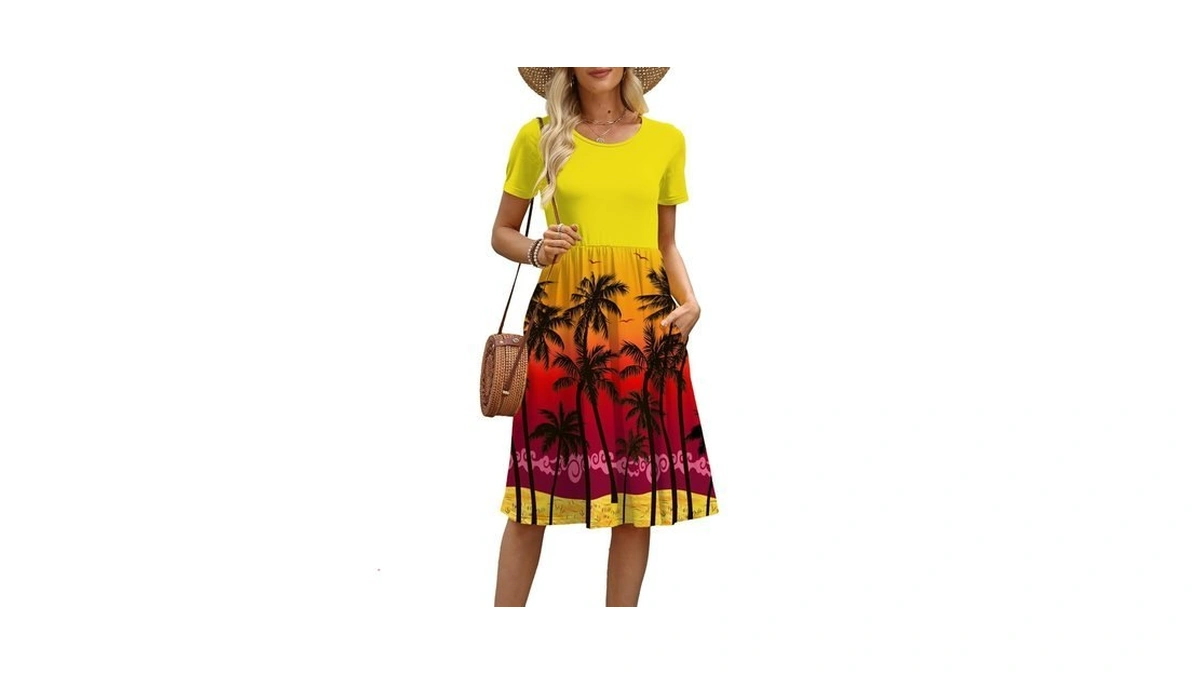 Cossen Women S 2026 Summer Midi Dress Yellow Trees... - Coupon