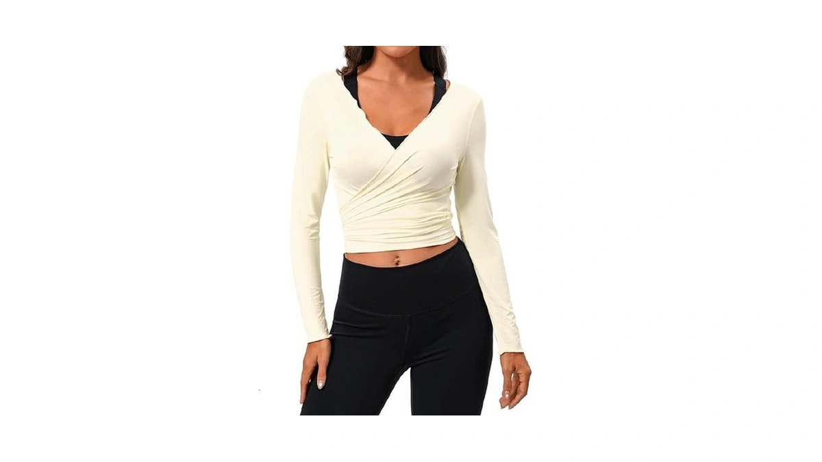 Womens Tie Front Pilates Wrap Top Long Sleeve... - Coupon