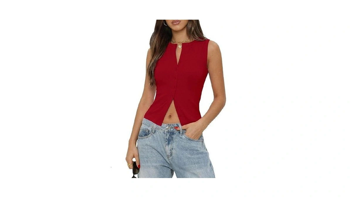 Gleeneat Womens Button Down Up Going Out Sleeveless... - Coupon