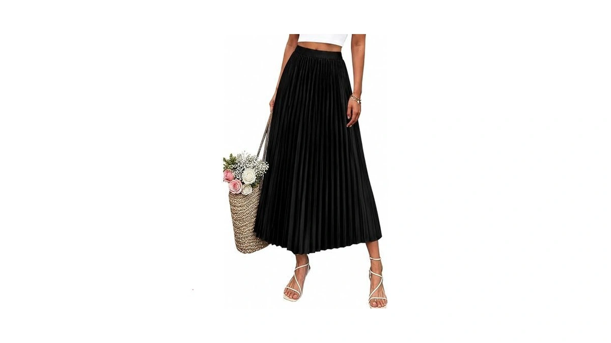 Materasu Women S High Waisted Pleated Midi Skirt... - Coupon